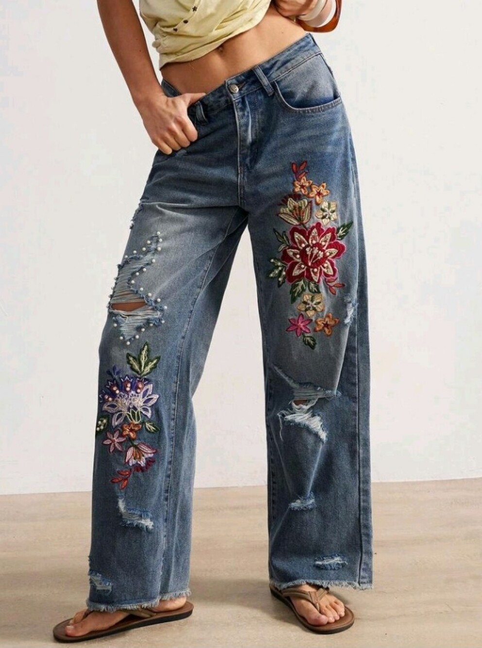 BOHO Countryside Vacation Style Casual Woven Embroidered Beaded Loose Women
